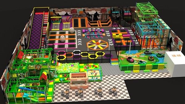 Trampoline Park Nhà sản xuất thương mại Trampoline Park Set với Basketball Hoop